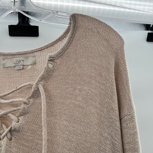 Ann Taylor Loft Women's Crisscross Tie Neck Pullover Sweater Beige Size Medium - Picture 4 of 9